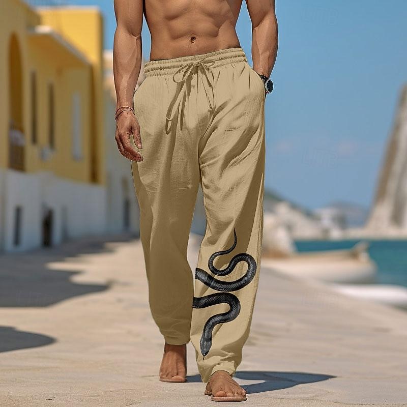 Men's Graphic Prints Snake Trousers Summer Pants Beach Pants Mid Waist Streetwear Hawaiian Designer Casual Daily Holiday Drawstring Elastic Waist 3D Print Spring & Summer 3D Print White Blue Green4