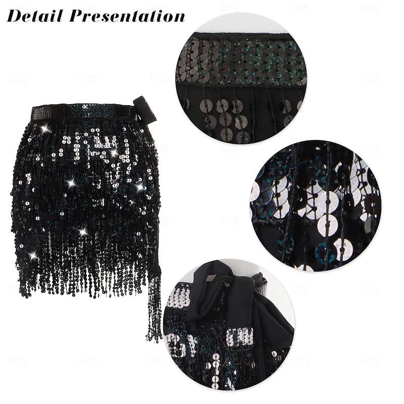Belly Dance Costume, Skirt, Short Skirt, Carnival Sequins, Tassel, Waist Chain, Dance With Elongated Version, Oversized And Sexy3