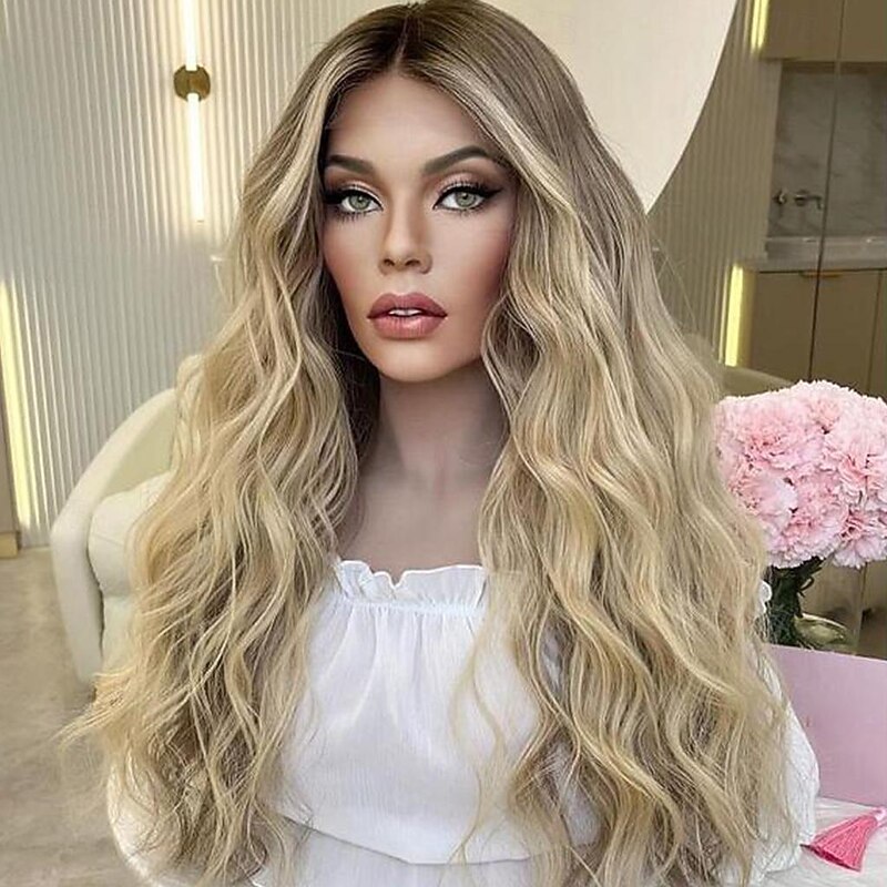 Remy Human Hair 13x4 Lace Front Wig Free Part Brazilian Hair Water Wave Blonde Wig 130% 150% Density with Baby Hair Ombre Hair Highlighted / Balayage Hair 100% Virgin For Women Long Human Hair Lace2