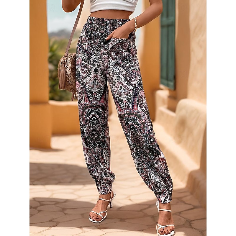 Women's Joggers Pants Trousers Casual Daily Long Paisley Pocket Split Print Breathability Comfortable Inelastic Vacation Weekend Green Spring & Summer Regular Fit4
