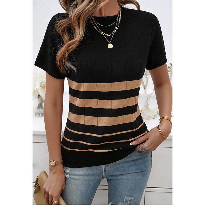 Women's Tunic Color Block Stylish Casual Short Sleeve Crew Neck Daily Print Maroon Black Khaki Summer Spring Fall4