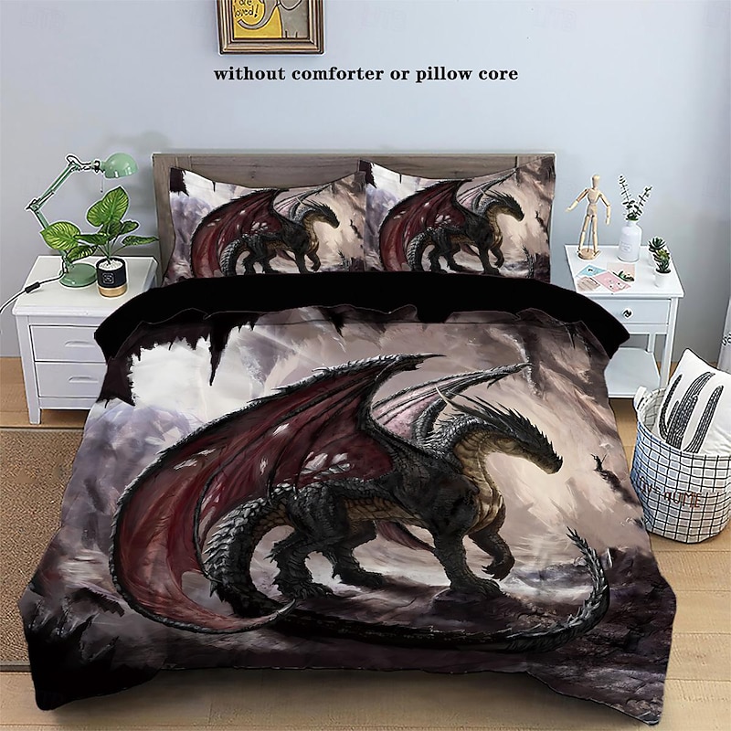 Fantasy Monster Warcraft Dragon Clan Duvet Cover Set Includes Duvet Cover and Pillowcases Epic and Detailed Dragon Clan Design Soft and Durable Fabric3