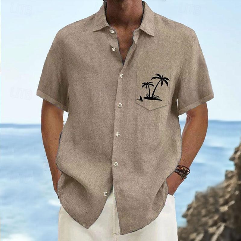 Men's Coconut Tree Palm Tree Tropical Plants Summer Hawaiian Shirt Aloha Shirt Printed Shirts Short Sleeve Shirt Turndown Hawaiian Resort Outdoor Vacation Party Khaki S M L
