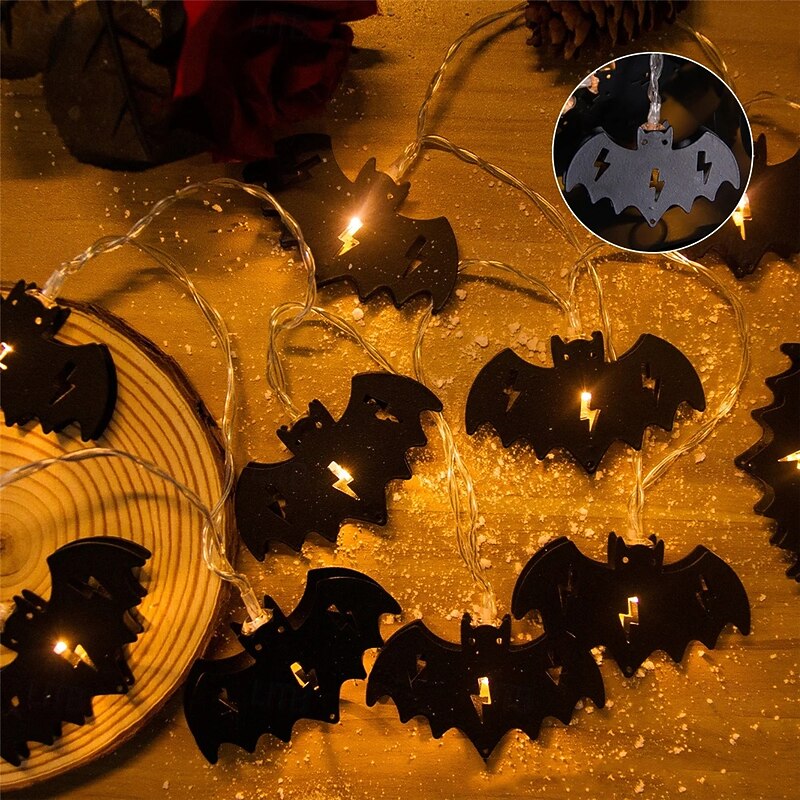 1.5M-10Leds Halloween Bat Crow Ghost Light String LED Iron Shaped Light Night Light Lighted Ghosts Festival Party Decoration Light Garden Courtyard Atmosphere Light Batteries Powered 1PC2