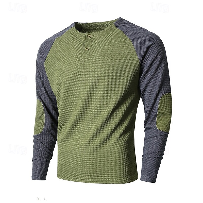 Men's Sweatshirt Army Green Khaki Light Grey Dark Gray Crew Neck Color Block Patchwork Ribbed Textured Sports & Outdoor Daily Holiday Polyester Streetwear Basic Casual Spring &  Fall Clothing Apparel