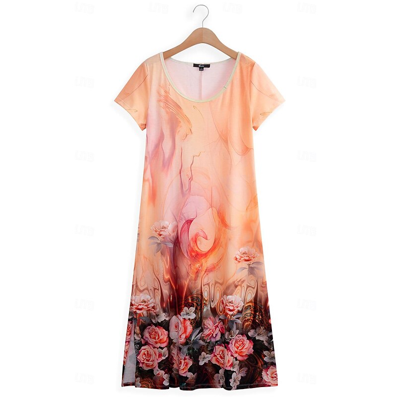 Women's Maxi Dress Casual Dress T Shirt Dress Tee Dress Sundress Streetwear Maxi Street Holiday Date Regular Fit Floral Short Sleeve Crew Neck White Light Green Pink Red Summer3