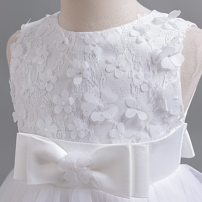 Kids Girls' Flower Girl Dress Party Dress Solid Color Floral Sleeveless Wedding Party Special Occasion Zipper Tie Knot Adorable Sweet Polyester Knee-length Party Dress Summer Spring Fall 3-13 Years3