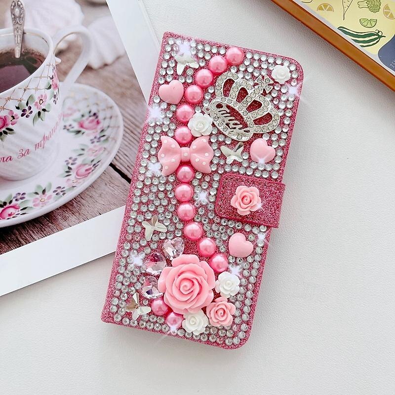 Phone Case For Samsung Galaxy S25 S24 S23 S22 S21 Ultra Plus A25 A15 A14 A34 A54 Wallet Case for Women Girl with Stand Holder Magnetic Bling Glitter Shiny Flower Floral TPU Rhinestone PU Leather4