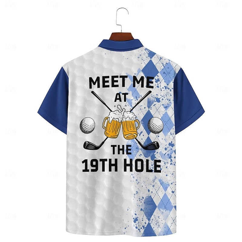 2024 Summer New Style Cross-border European and American 3D Printed Personalized Golf Beer Loose Men's Short Sleeve Polo3