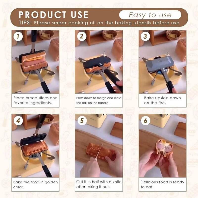 Double-sided Sandwich Baking Pan Baking Pan Outdoor Double Sided Frying Pan Sandwich Double Sided Nonstick Frying Pan With Removable Handle Aluminum Flip Top Pan4