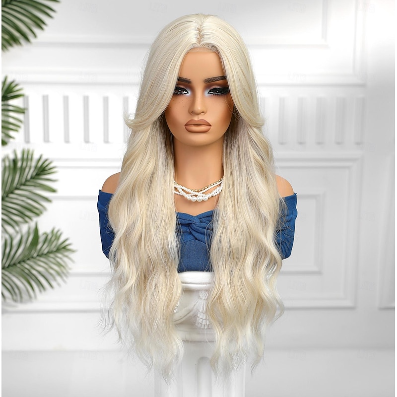 Synthetic Lace Wig Body Wave Style 30 inch Blonde Middle Part U Part Wig Women's Wig Light golden2
