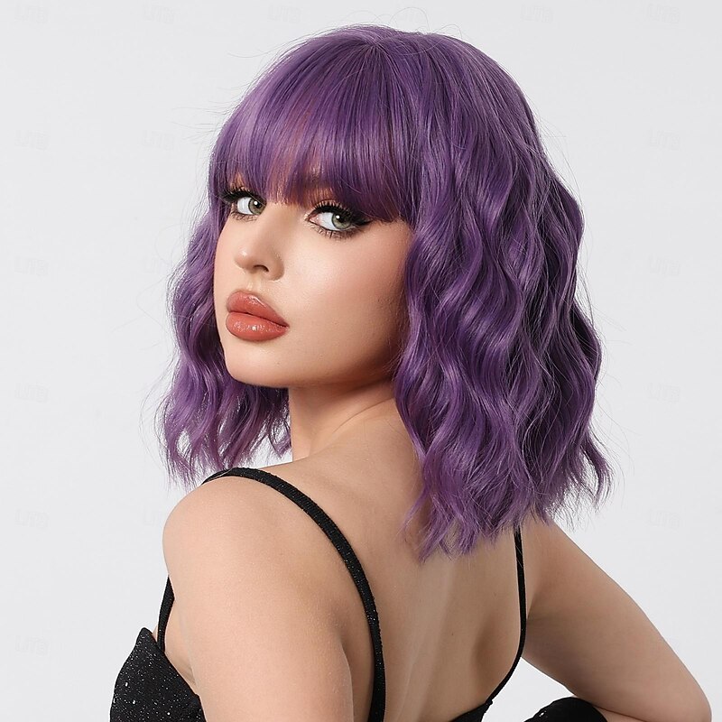 Synthetic Wig Straight kinky Straight Middle Part Layered Haircut Machine Made Wig 22 inch Purple / Blue Synthetic Hair Women's Cosplay Party Fashion Purple Halloween Wigs4