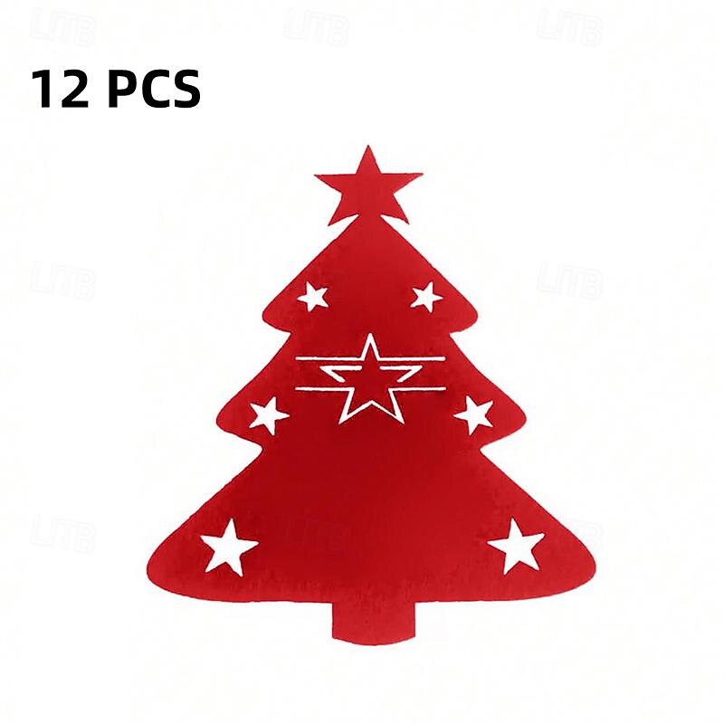 12pcs Christmas Knife Fork Holder Felt Xmas Tree Star Shape Pocket Cutlery Bag New Year Party Dinner Table Decoration Organizer3