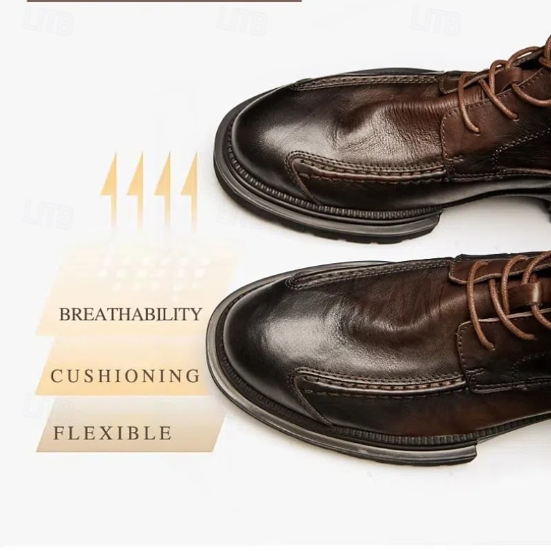 Men's Vintage Brown Leather Ankle Boots with Lace-Up Design, Zipper Closure, and Rugged Non-Slip Sole for Outdoor and Casual Wear4