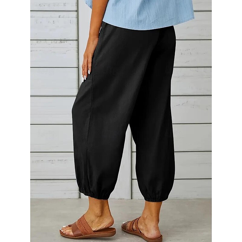 Women's EU / US Size Relaxed Harem Pants Casual Harlem Pants Knee Length High Waist Solid Colored Pocket Harem Breathability Outdoor Inelastic Outdoor Casual Daily Black Spring & Summer Loose Fit3
