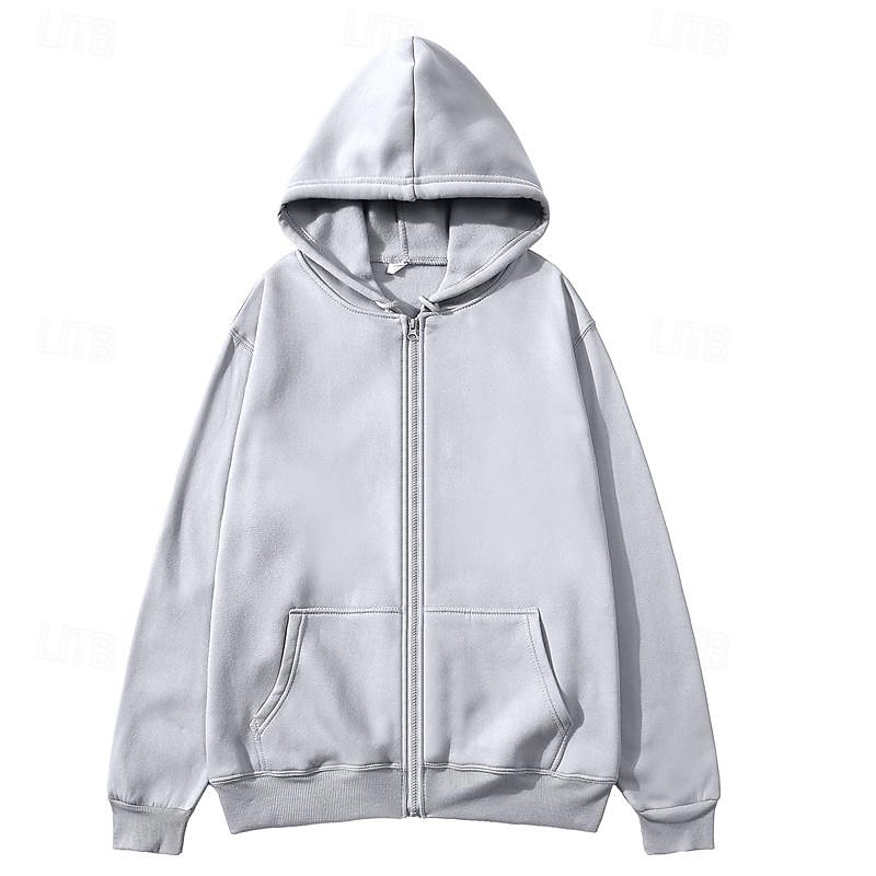 Men's Full Zip Hoodie Zip Up Hoodie Black White Light Grey Dark Gray Hooded Plain Zip Up Pocket Sports & Outdoor Daily Holiday Polyester Streetwear Basic Casual Spring &  Fall Clothing Apparel Hoodies3