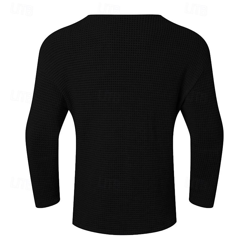 Men's T Shirt Tee Knit Tee Tee Top Long Sleeve V Neck Spring & Fall Plain Fashion Designer Basic Knitting Vacation Street Going out Black Navy Blue Khaki Top Tee for Men 11