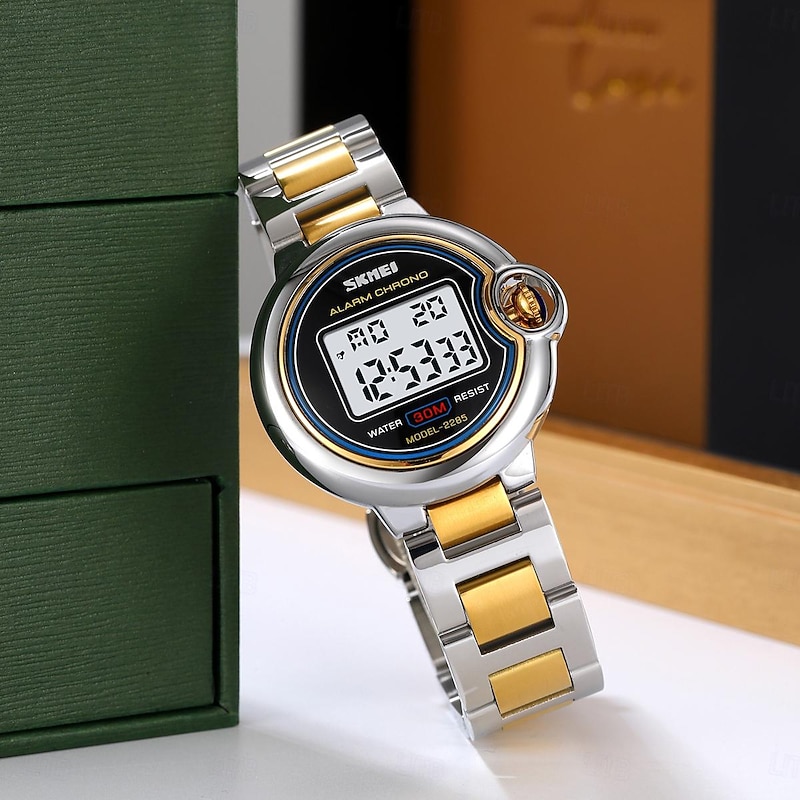 SKMEI Women Digital Watch Fashion Casual Wristwatch Luminous Alarm Clock Calendar Date Stainless Steel Watch3