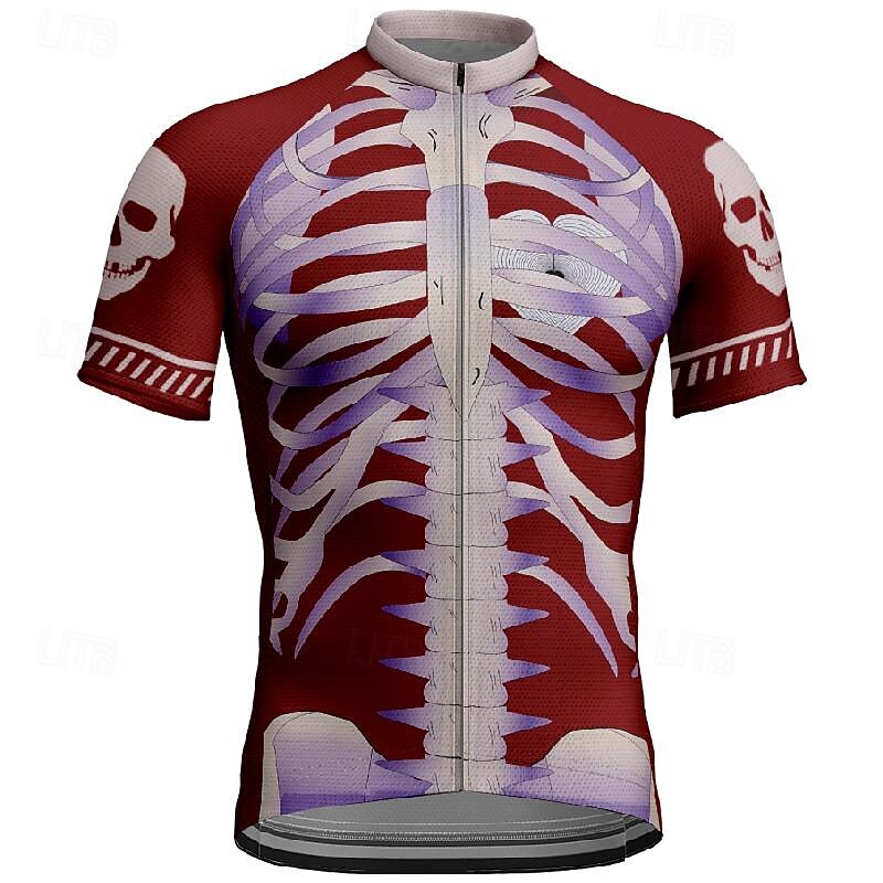 Men's Cycling Jersey Skeleton Short Sleeve Bike Tee Tshirt Jersey with 3 Rear Pockets Mountain Bike MTB Quick Dry Anatomic Design Wicking Breathable Sports Black Burgundy Grey Clothing Apparel