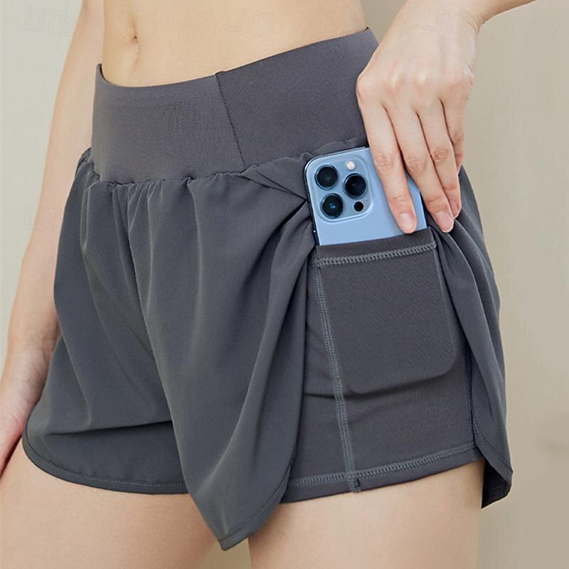 Women's Gym Shorts Yoga Shorts Workout Shorts with Phone Pocket Pilates Gym Workout Workout Shorts Solid Color Black Blue Purple Sports Activewear Stretchy Slim