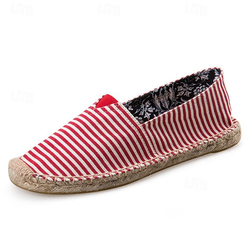 Men's Nautical Red and White Striped Espadrilles: Breathable Cotton Slip-On Shoes for Beach and Casual Summer Outings3
