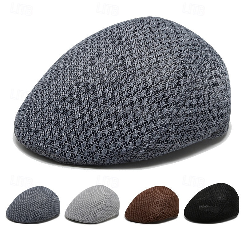 Men's Flat Cap Beret Hat Ascot Hat Newsboy Hat Black Light Grey Polyester Mesh Fashion Casual British Street Daily Plain Adjustable Breathable