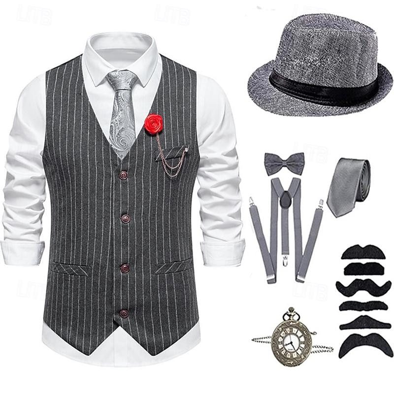 Retro Vintage Roaring 20s 1920s Hat Outfits Vest The Great Gatsby Gentleman Fashion Fancy Dress Men's Christmas Halloween Carnival Prom Bachelorette Party Festival Adults' Cravat Vest More Accessories4