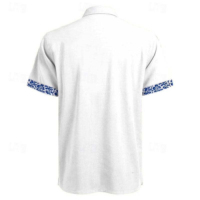 Men's Button Up Shirt Printed Shirts Short Sleeve Hawaiian Resort Outdoor Business / Ceremony / Wedding Summer Turndown Print Button-Down White2