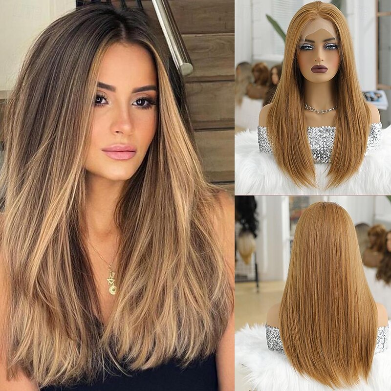 Synthetic Lace Wig Straight Style 24 inch Brown Middle Part 13x6 Lace Front Wig Women's Wig Light Brown Lace