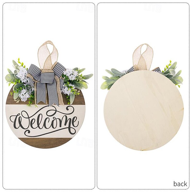 1pc Crafting 12 Inches Welcome Sigh For Front Door Big Wooden Wreath Welcome Wreath Farmhouse Front Door Decoration Housewarming Gift for Home Outdoor Indoor4