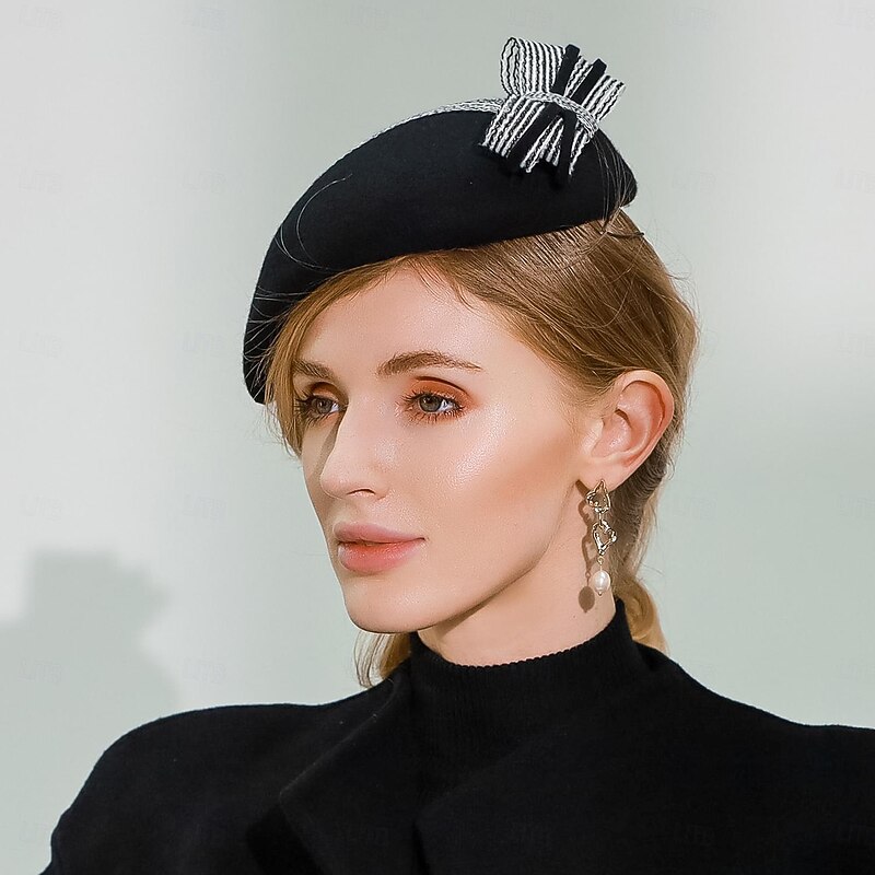 Hats 100% Wool Beret Hat Fedora Hat Saucer Hat Wedding Tea Party Elegant Wedding With Smooth Stripe Headpiece Headwear2