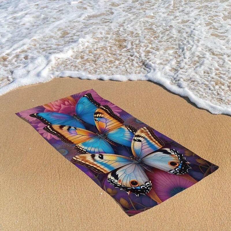 Watercolor Rainbow Butterfly Beach Towel 100% Micro Fiber Oversized Beach Towel Soft and Quick-drying Bathroom Towel Super Absorbent Towel Lightweight Suitable for Outdoor Travel