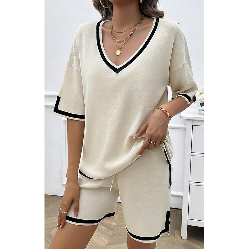 Women's T shirt Tee Striped Print Daily Casual Half Sleeve V Neck Sky Blue Summer Home Outfits