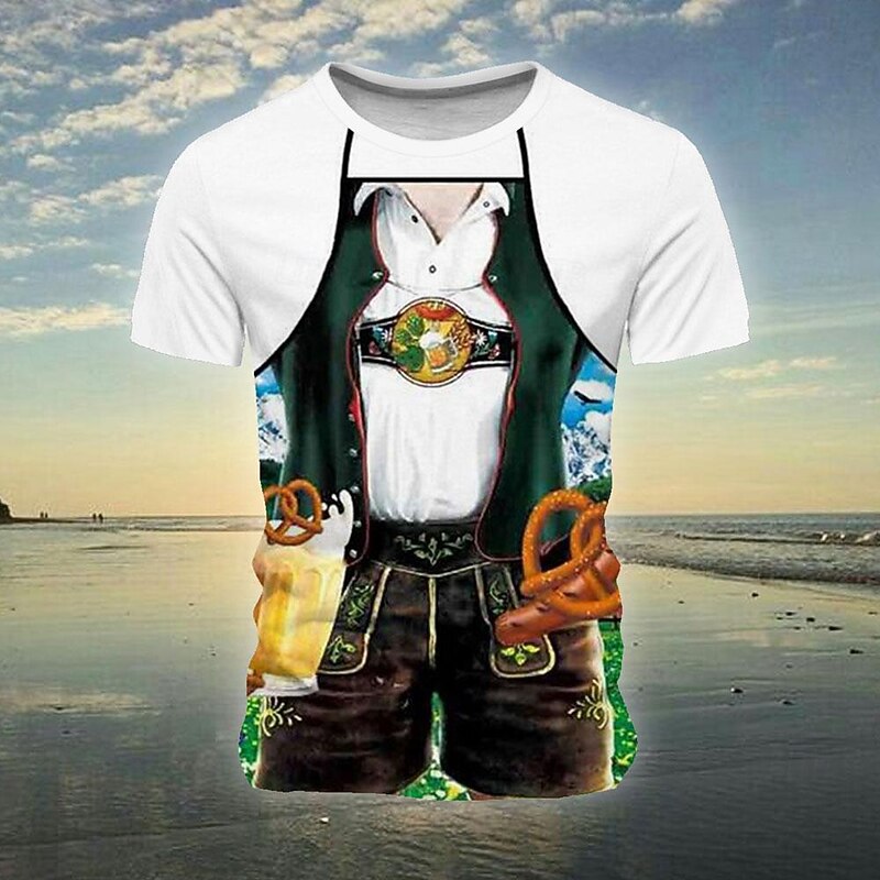 Oktoberfest Men's Germany Dirndls T Shirt Short Sleeve T shirt 3D Print Crew Neck Shirt Vacation Exaggerated Designer Carnival Party White 1 White Summer Spring Clothing Apparel S M L XL XXL XXXL