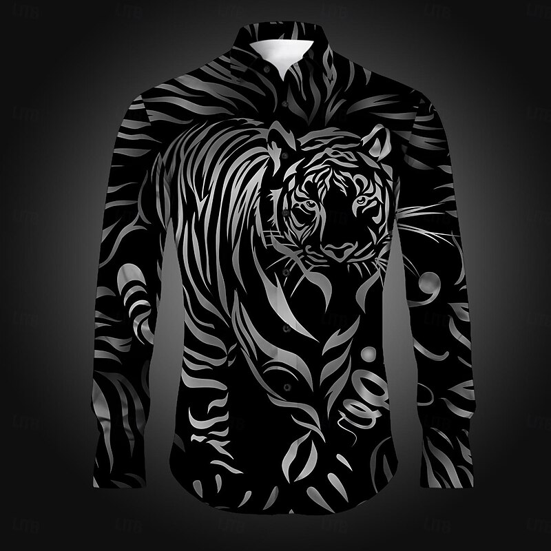 Men's Tiger Button Up Shirt Printed Shirts Long Sleeve Casual Party Daily Holiday Fall Winter Spring & Summer Turndown Buttons Print Blue Purple Gold Gray4
