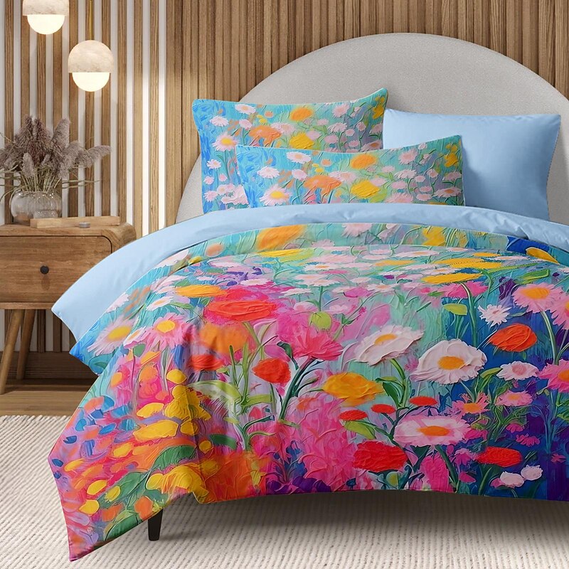 Oil Painting  Floral Pattern Duvet Cover Set Comforter Set Soft 3-Piece Luxury Cotton Bedding Set Home Decor Dusk Bedding Gift King Queen Full Size