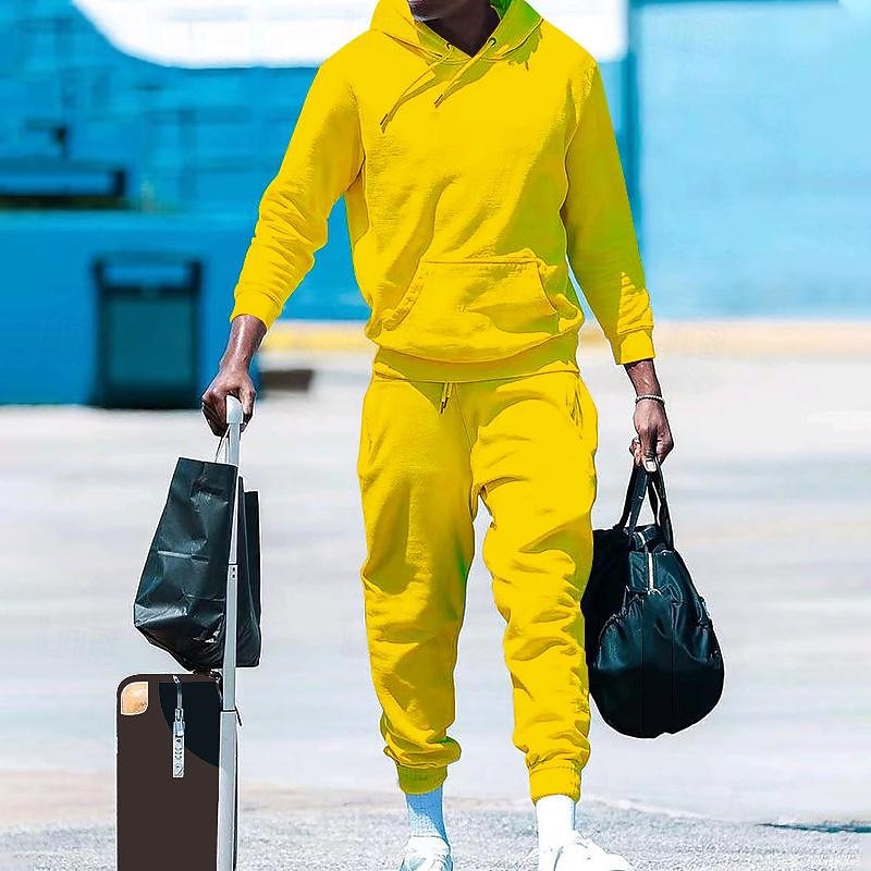 Men's Tracksuit Jogging Suit Drawstring Pocket Solid Colored Hoodie and Pants Jacket and Sweatpants Athletic Clothing Set Fall Dark Grey Dark Khaki Gym Workout Jogging Running Thermal Warm Soft Long