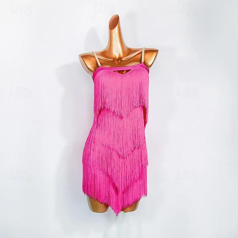 Latin Dance Dress Tassel Pure Color Splicing Women's Performance Training Sleeveless Crystal Cotton Spandex