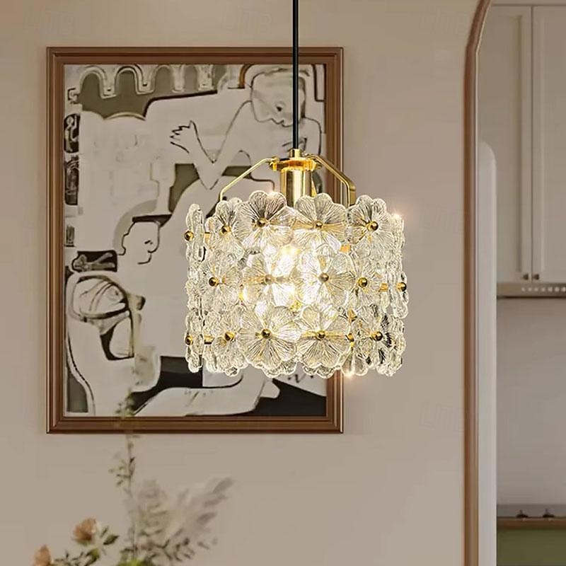 Pendant Light  French Style Romantic Flower Lamp Body Crystal/Glass Lampshade Hanging Light 80in Adjustable Pendant Wire Lighting Fixtures High Ceiling for Bedroom Living Room Pendant Lamp3