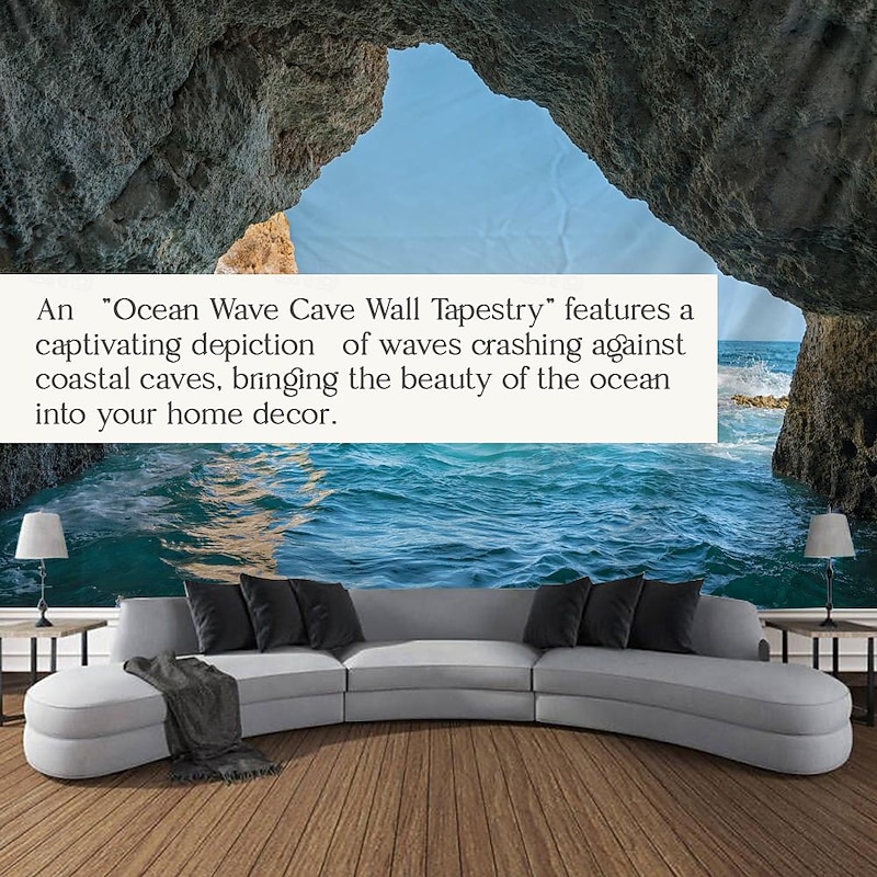 Ocean Wave Cave Wall Tapestry Art Decor Blanket Curtain Picnic Tablecloth Hanging Home Bedroom Living Room Dorm Decoration Nature Landscape Sea2