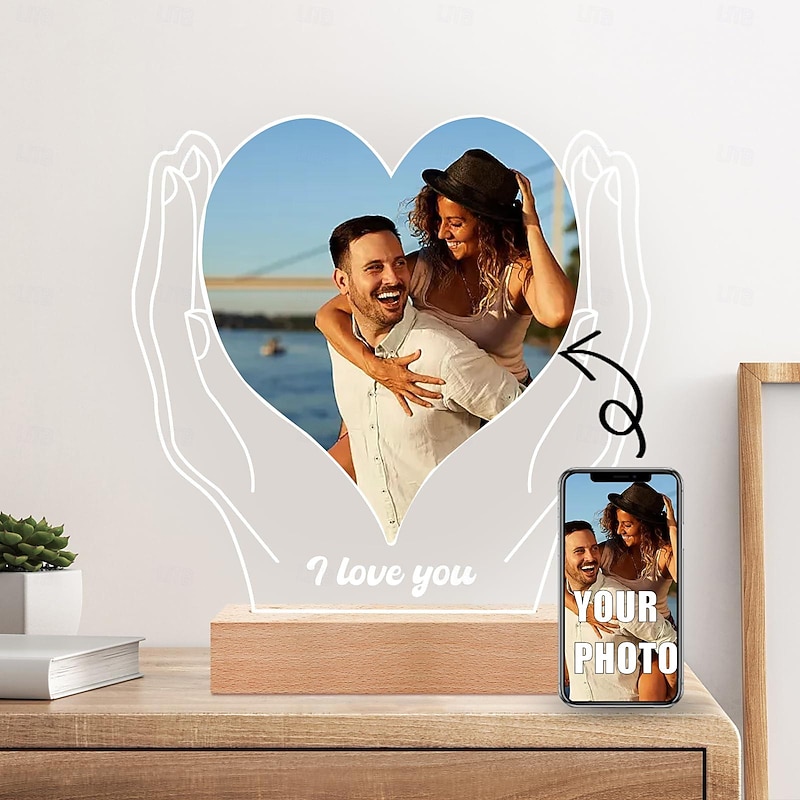 Personalized Light Up Photo Frame Wedding Couples Custom Heart Shaped USB Night Light for Wedding Valentines Anniversary Gift for Wife Husband or Lover2