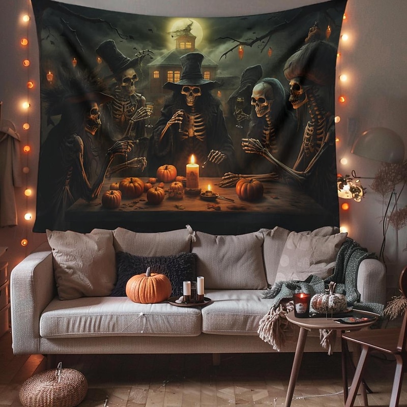 Halloween Decorations Skull Skeleton Hanging Tapestry Wall Art Large Tapestry Mural Decor Photograph Backdrop Blanket Curtain Home Bedroom Living Room3