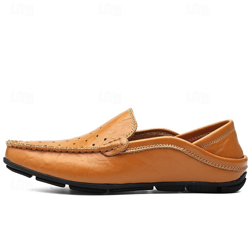 Men's Tan Leather Loafers - Breathable Slip-On Driving Shoes for Casual and Formal Wear4