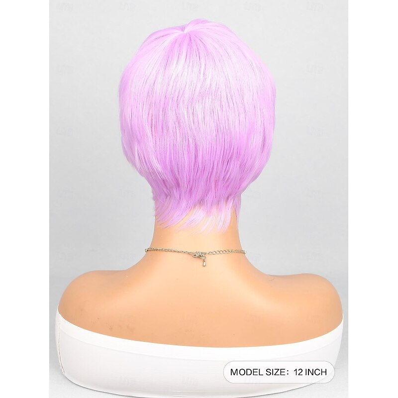 Synthetic Wig Natural Straight Neat Bang Wig 8 inch A1 Synthetic Hair Women's Purple4