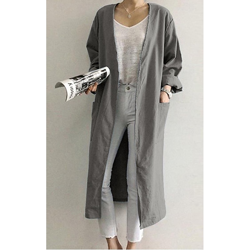 Women's Dressy Dusters Dressy Jackets Trench Coat Office Work Spring Fall Long Coat Loose Fit Modern Style Jacket Long Sleeve Solid Color Plain Pocket Oversized Light Blue khaki Grey4
