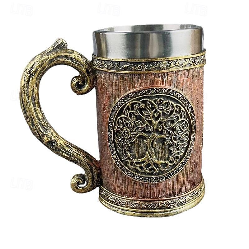 1pc, Vintage Medieval Handle Beer Mug, 600ml/20.29oz Large Capacity Stainless Steel Mug, Vintage Creative Water Cup, Summer Beverage Cup, Coffee Cup2