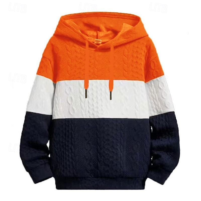 Men's Hoodie Black Wine Orange Light Grey Hooded Color Block Jacquard Patchwork Ribbed Textured Sports & Outdoor Daily Holiday Polyester Textured Streetwear Basic Casual Fall & Winter Clothing Apparel