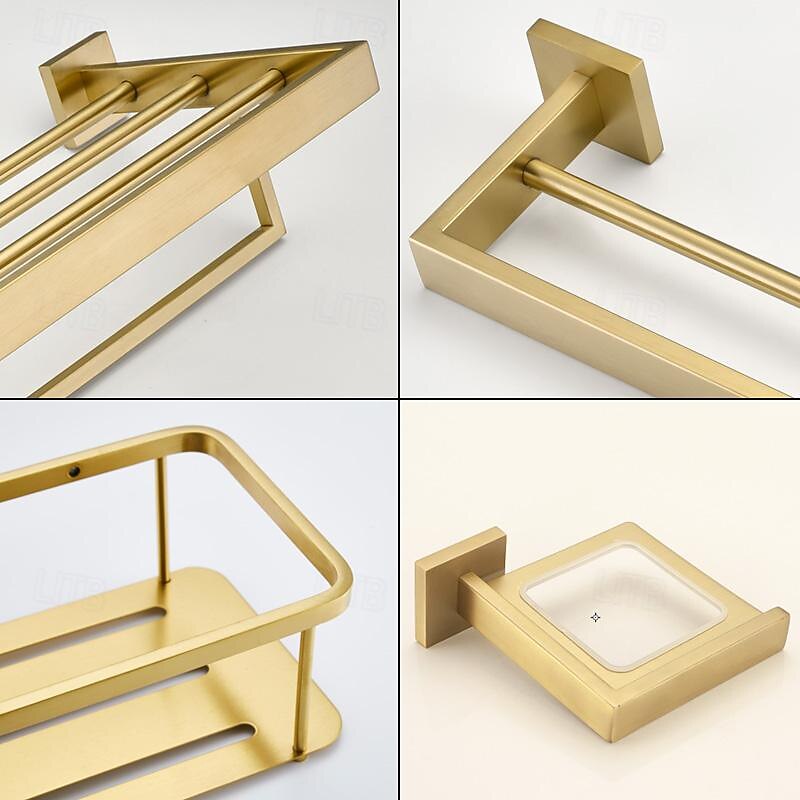Bathroom Hardware Accessories Stainless Steel Wall Mounted Brushed Nickel Towel Bar Hand Towel Holder Toilet Paper Holder Robe Towel Hook Coat Hook Towel Bar (Gold)3