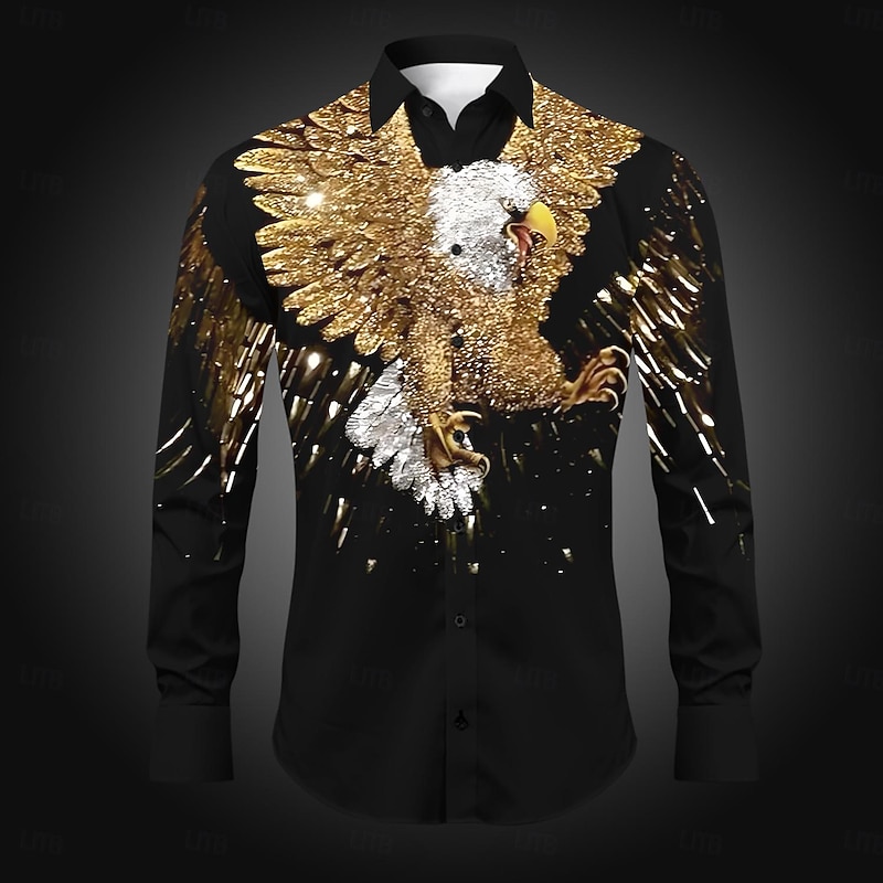 Men's Eagle Button Up Shirt Printed Shirts Long Sleeve Casual Party Daily Holiday Fall Winter Spring & Summer Turndown Buttons Print Red Purple Gold Gray