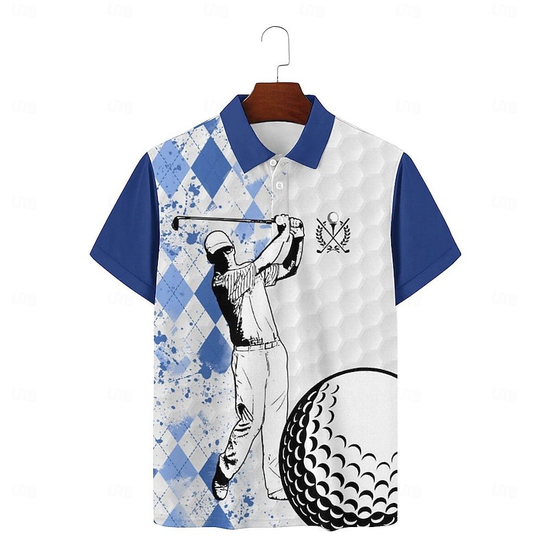 2024 Summer New Style Cross-border European and American 3D Printed Personalized Golf Beer Loose Men's Short Sleeve Polo4
